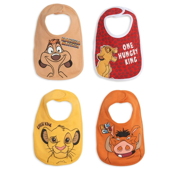 Disney Lion King Simba Timon Pumbaa Baby Boys 4 Pack Bibs One Size Disney