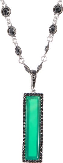 Ожерелье с прямоугольной подвеской из стерлингового серебра с черным и зеленым фианитами Freida Rothman