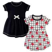 Touched by Nature Baby and Toddler Girl Organic Cotton Short-Sleeve Dresses 2pk, Black Red Heart Touched by Nature