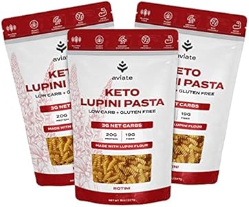 Aviate Keto Pasta Rotini - Low Carb (3g Net) Lupini Noodles, High Protein (20g), Gluten-Free, Made with Lupin Flour, Plant Based Vegan, Keto-friendly, Low Carb - Rotini (8oz) (Pack of 3) Aviate