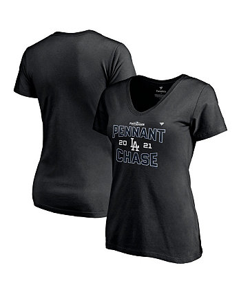 Женская черная футболка Los Angeles Dodgers 2021 Division Winner Locker Room с V-образным вырезом Fanatics