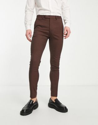 Суперузкие брюки коричневого цвета с ржавой микроклеткой ASOS DESIGN ASOS DESIGN
