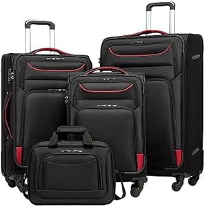 Coolife Luggage 4 Piece Set Suitcase TSA Lock Spinner Softshell lightweight(black+blue) Coolife