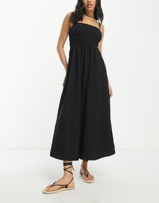 Черное классическое летнее платье макси со сборками Rhythm RHYTHM