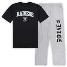 Мужские модели Concepts Sport Black/Heather Grey Las Vegas Raiders Big &amp; Высокая футболка &amp; Пижамные штаны для сна Unbranded