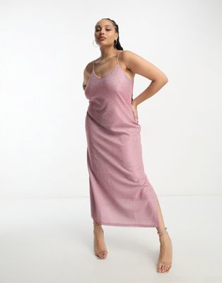 Розовое платье макси с разрезом на бретельках Pieces Curve Premium Pieces