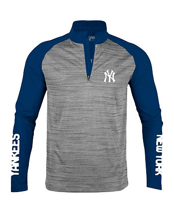 Мужская футболка цвета реглан с молнией четверть цвета New York Yankees Vandal цвета Хизер Серый LevelWear