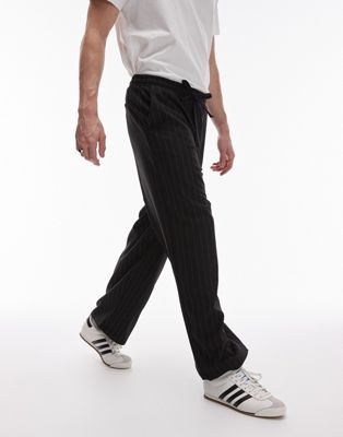Topman wide leg pinstripe pants in black TOPMAN