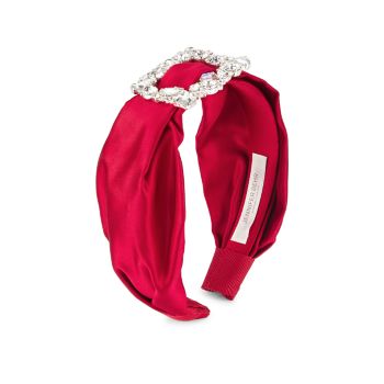 Elise Crystal-Embellished Buckle Satin Headband Jennifer Behr