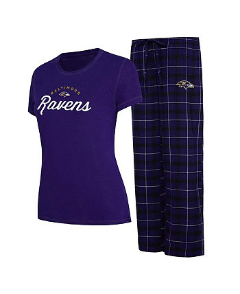 Женская фиолетовая футболка с нашивкой Baltimore Ravens больших размеров и фланелевые брюки для сна Concepts Sport