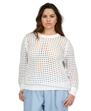MICHAEL Plus Size Cotton Openwork Mesh Sweater Michael Kors
