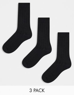 ASOS DESIGN 3 pack rib socks in black ASOS DESIGN