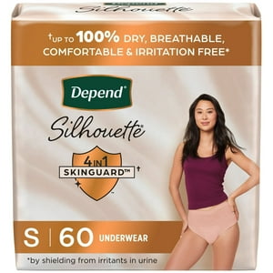 Depend Silhouette Women's Incontinence & Postpartum Bladder Leak Underwear, S, 60 Count Depend Silhouette