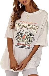 SAFRISIOR Women Vintage Motorcycle Print Graphic T-Shirt Short Sleeve Round Neck Casual Oversized Tee Shirt Top Safrisior