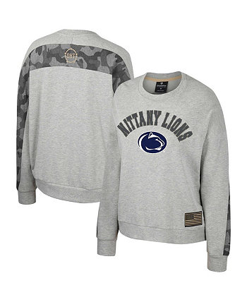 Women's Heather Gray Penn State Nittany Lions OHT Military-Inspired Appreciation Flag Rank Dolman Pullover Sweatshirt Colosseum