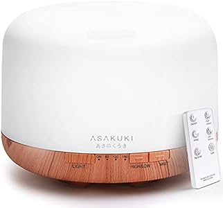 ASAKUKI 500ml Premium, Essential Oil Diffuser with Remote Control, 5 in 1 Ultrasonic Aromatherapy Fragrant Oil Humidifier Vaporizer, Timer and Auto-Off Safety Switch Brown ASAKUKI