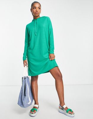Pieces Ribbi hooded jersey dress in green Pieces