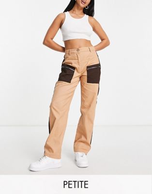 Missguided Petite contrast pocket cargo pants in brown Missguided Petite