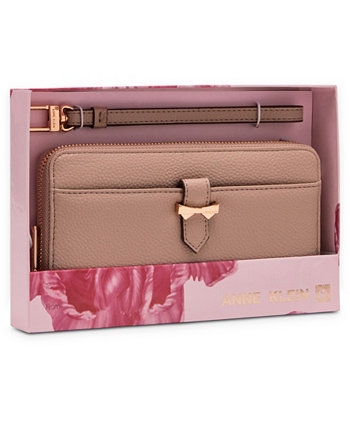AK Boxed Slim Zip Wallet with Bow Detail and Wristlet Strap Anne Klein