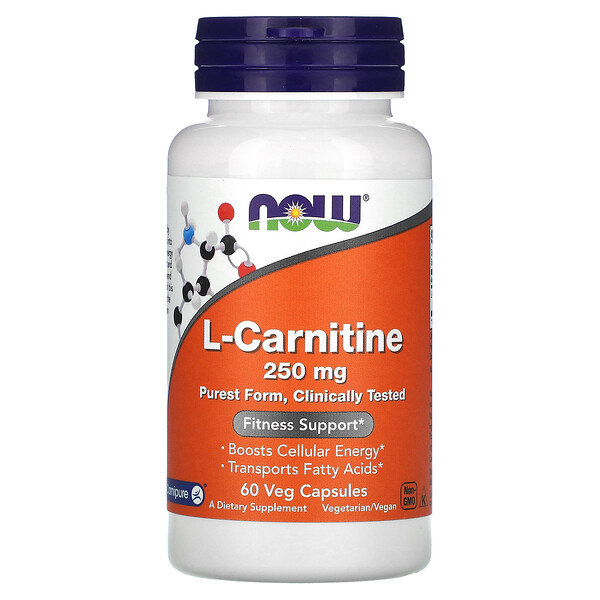 L-карнитин, 250 мг, 60 растительных капсул NOW Foods
