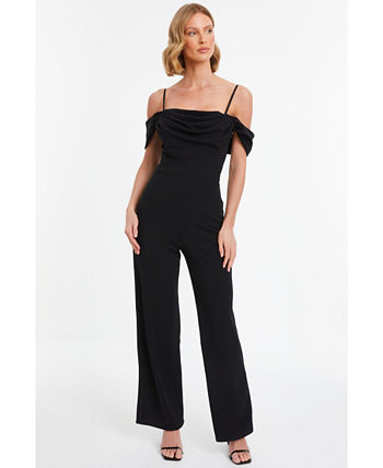 Women's Scuba Crepe Cold Shoulder Palazzo Jumpsuit Quiz