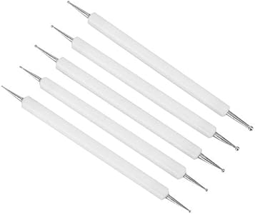 5Pcs Dotting Pen Polymer Clay Modeling Sculpting Tools Double Head Indentation Pen Tracing for Embossing Ding (White) Pssopp