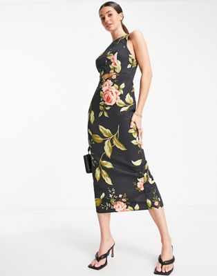 Структурированное платье миди с вырезом и цветочным принтом ASOS DESIGN Tall ASOS Tall