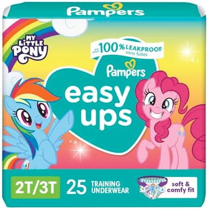 Штаны Pampers Easy Ups для приучения к горшку для девочек и мальчиков — размеры 3–4 т, запас на один месяц (124 штуки), нижнее белье для приучения к горшку My Little Pony Pampers