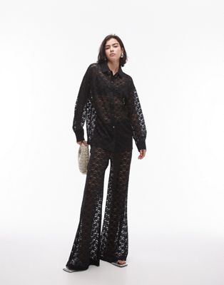 Topshop lace oversized shirt in black - part of a set TOPSHOP