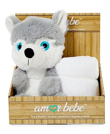 Boys and Girls Plush Wolf with Blanket Amor Bebe