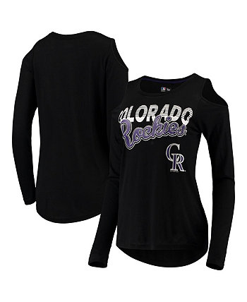 Женская черная футболка с длинным рукавом Colorado Rockies Crackerjack с открытыми плечами G-III