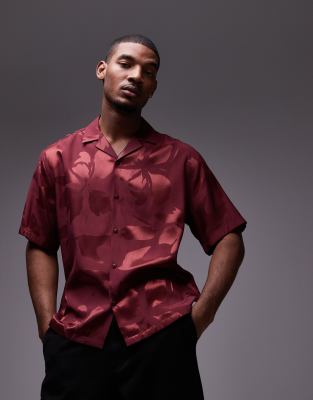 Topman short sleeve relaxed floral shirt in burgundy TOPMAN