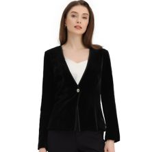 Women's Long Sleeve Office Collarless One Button Velvet Blazer ALLEGRA K