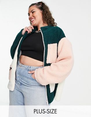 Daisy Street Plus color block coat in green and pink Daisy Street Plus