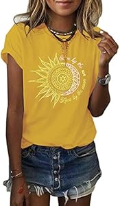 MaQiYa Womens Graphic Tees Summer Vintage Short Sleeve Cotton Moon and Sun Printed T Shirts Tops MaQiYa