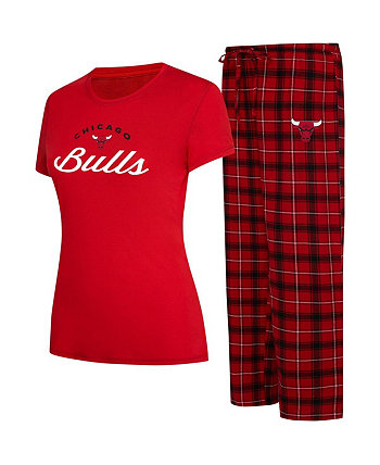 Женская красно-черная футболка Chicago Bulls Arctic и фланелевые брюки для сна College Concepts