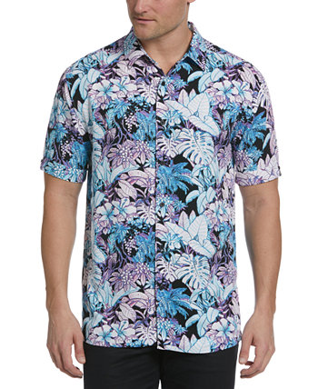 Мужская эластичная текстурированная рубашка с тропическим принтом на пуговицах Cubavera
