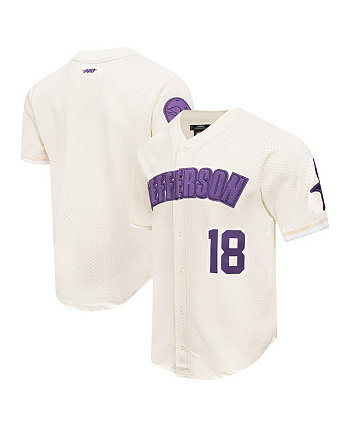 Men's Justin Jefferson Cream Minnesota Vikings Name Number Triple Tonal Button-Up Baseball Jersey Pro Standard