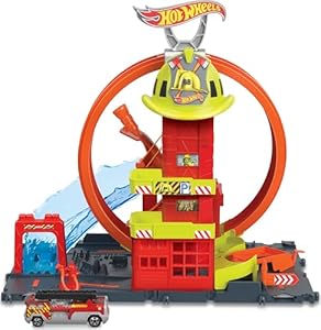 Игровой набор трека для машинок Hot Wheels City, суперпетля, пожарная станция и пожарная машина 1:64 Hot Wheels