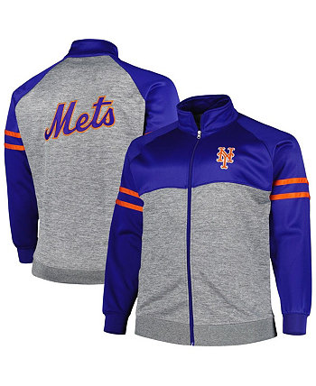 Мужская спортивная куртка Royal, Heather Grey New York Mets Big and Tall с регланами и молнией во всю длину Profile