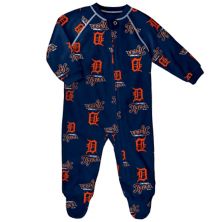 Темно-синяя спальная рубашка реглан на молнии для младенцев Detroit Tigers Outerstuff