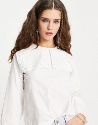 Белая блузка с объемным воротником Only ONLY