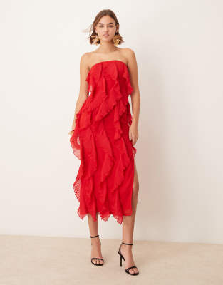 Pretty Lavish strapless ruffle maxi dress in red Pretty Lavish