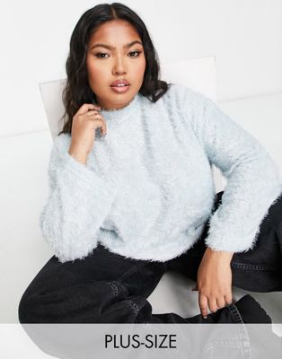 Pieces Curve exclusive high neck fluffy sweater in baby blue Pieces Plus