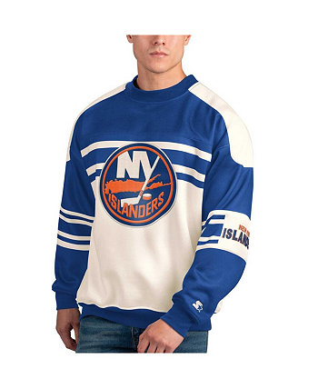 Men's White New York Islanders Defense Fleece Crewneck Pullover Sweatshirt Starter