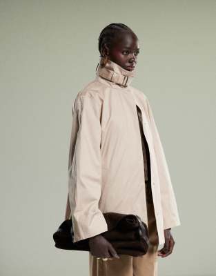 & Other Stories short trench jacket with strap funnel neck detail in beige & Other Stories