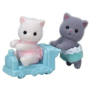 Calico Critters Persian Cat Twins, Set of 2 Collectible Doll Figures with Pushcart Accessory Calico Critters