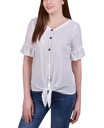 Женская блузка с короткими рукавами и рюшами NY Collection