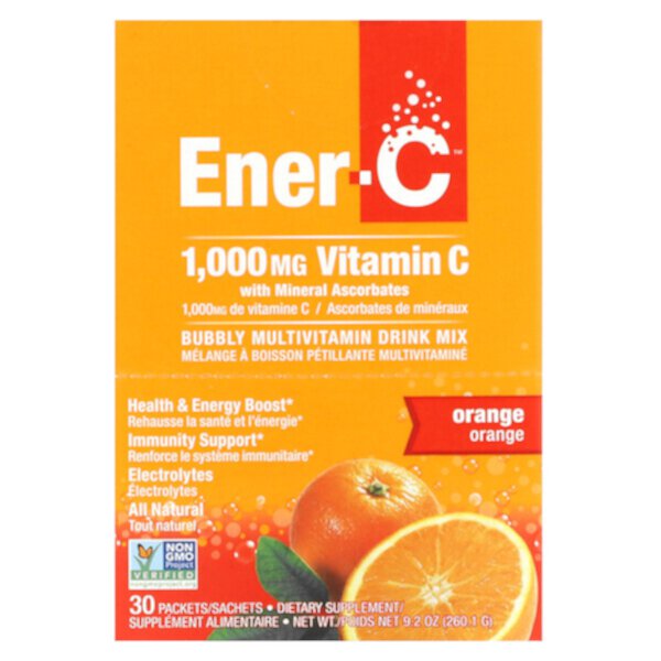 Витамин С, Шипучий мультивитаминный напиток, Апельсин - 1000 мг - 30 пакетов по 8,67 г - Ener-C Ener-C