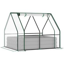 Outsunny Raised Garden Bed with Greenhouse Steel Outdoor Planter Box with Plastic Cover Roll Up Window Dual Use for Flowers Vegetables Fruits and Herbs 50&#34;x37&#34;x36.25&#34; Green Outsunny